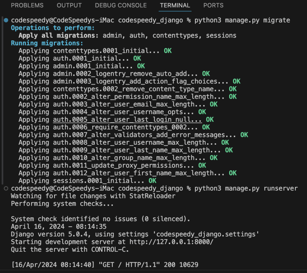 python3 manage.py migrate